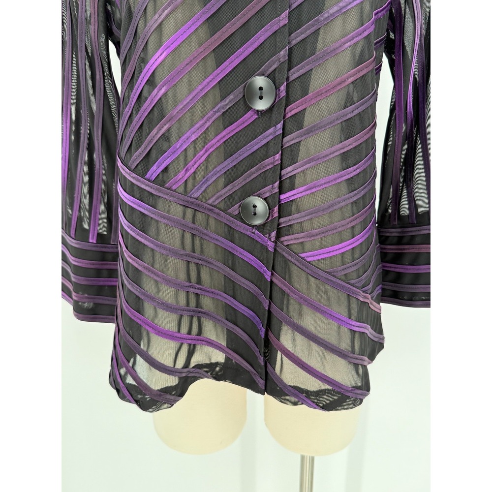 Joseph Ribkoff Womens Black Striped 3/4 Sleeve Sheer Blouse Size M Cocktail Art - Picture 4 of 12